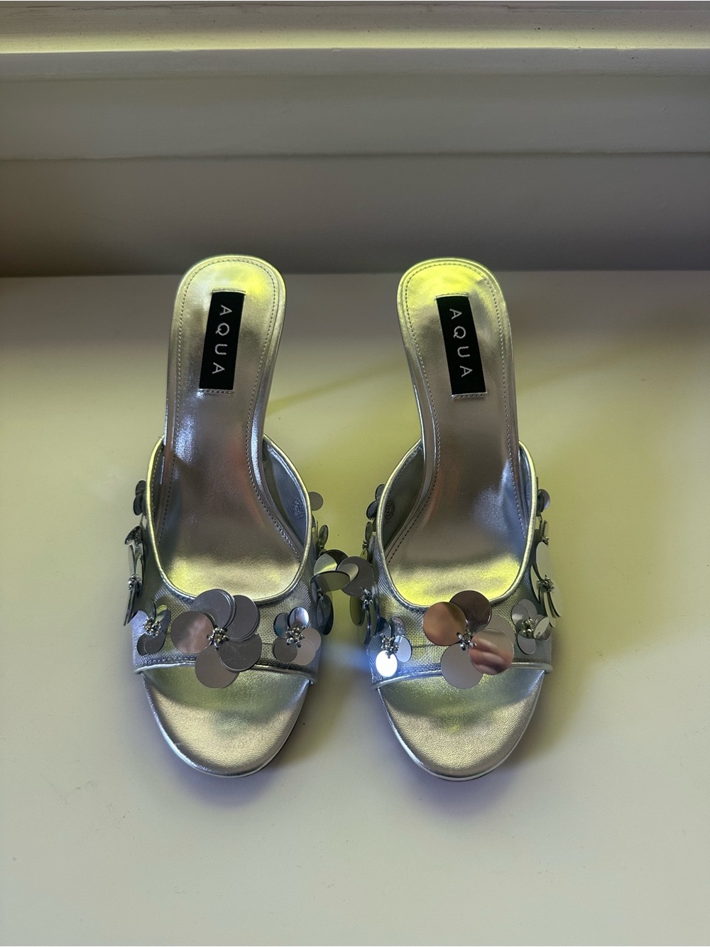 Silver sequin heels